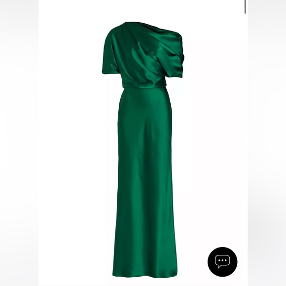 Amsale Satin One-Shoulder Gown in Emerald (Size 2) - Picture 3 of 7